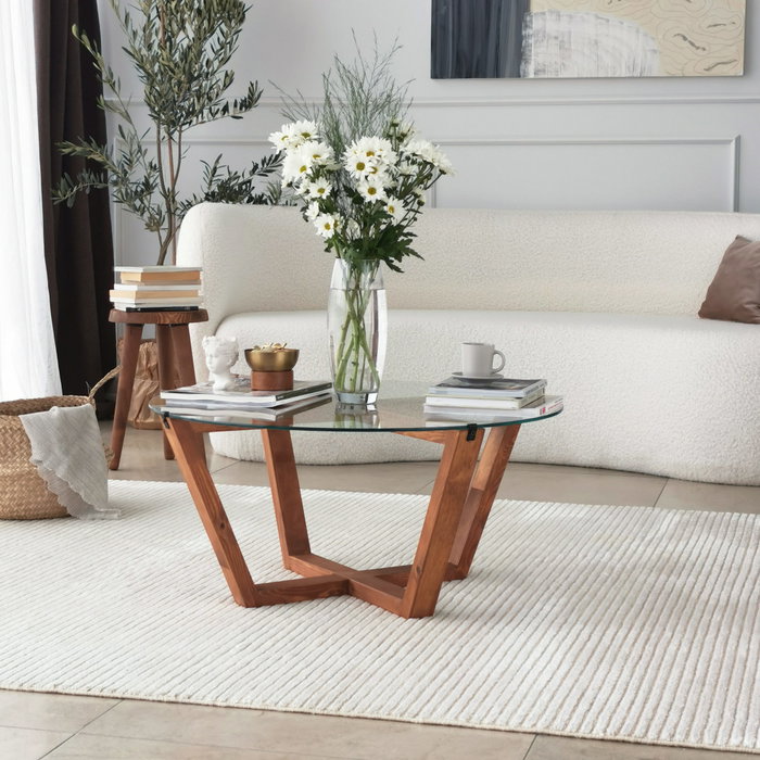 Hanah Home Mesa de Centro Lotus con Cristal Templado y Madera Hanah Home Mesa de Centro Lotus con Cristal Templado y Madera